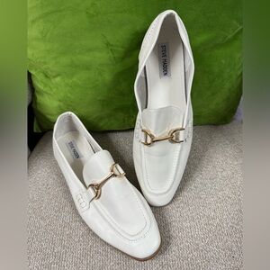 Steve Madden Cream Loafers with Gold Accent